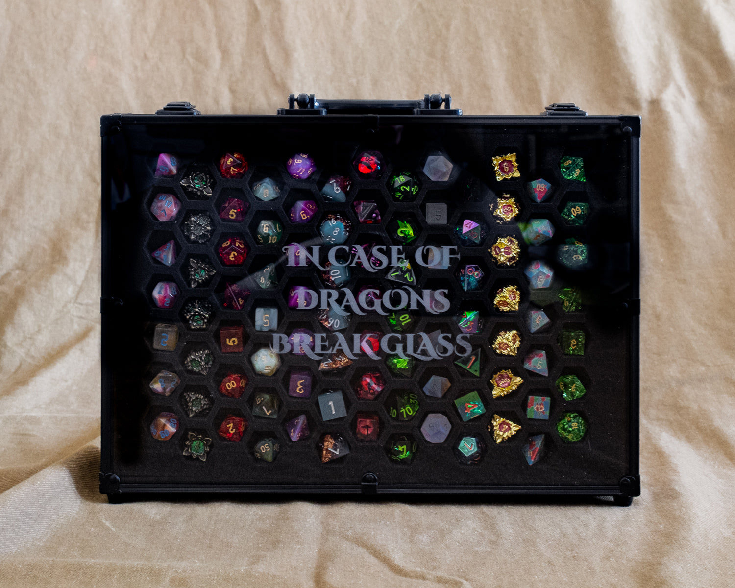 In Case Of Dragons Break Glass | 26 Set Capacity | Plexi Glass Chest of Hoarding Dice Display Case - Emberglow Gaming