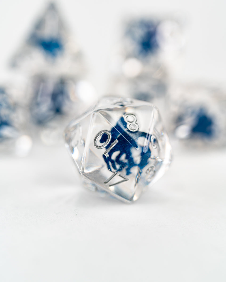 Thestral | Winged Horse | 7 Piece Acrylic Inclusion Dice Set - Emberglow Gaming