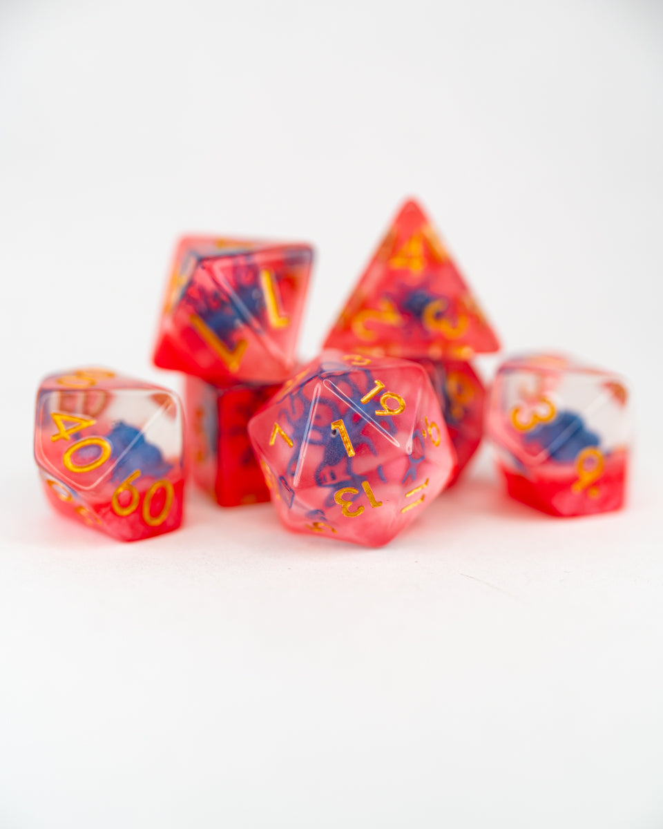 Cephalopoppy | Octopus | 7 Piece Acrylic Inclusion Dice Set - Emberglow Gaming