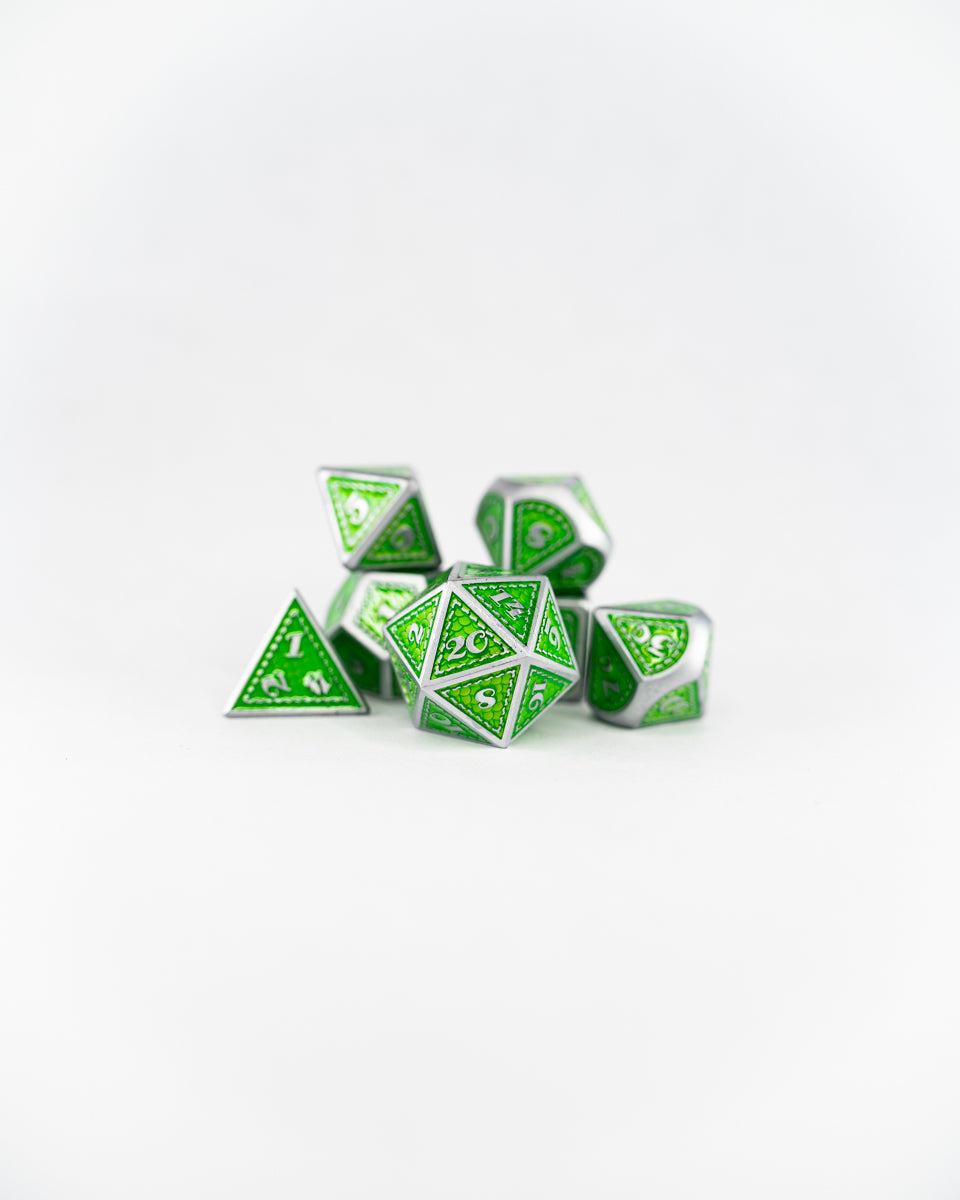 Ouroboros Hide | 7 Piece Metal Dice Set - Emberglow Gaming