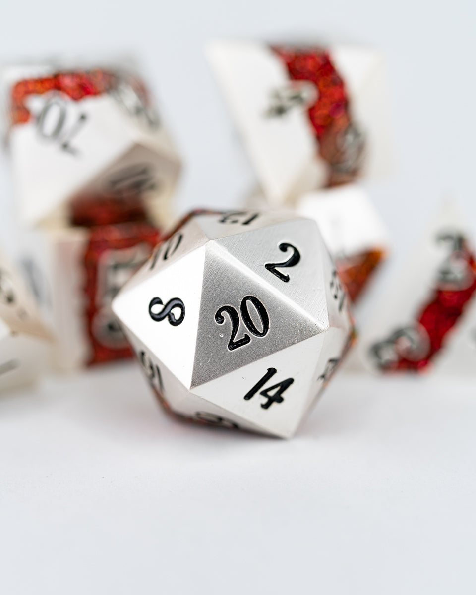 Fool's Coin | 7 Piece Metal Dice Set - Emberglow Gaming