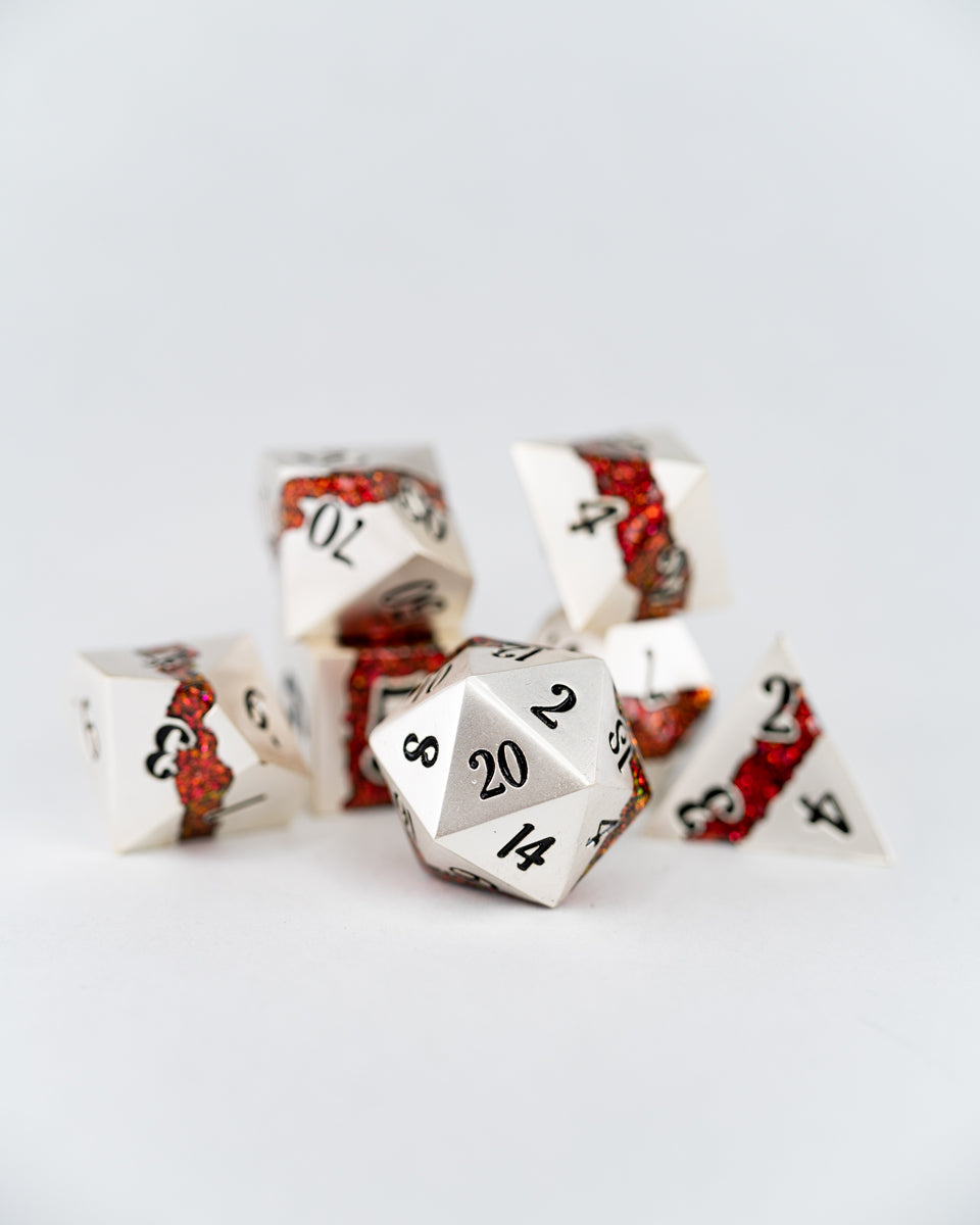 Fool's Coin | 7 Piece Metal Dice Set - Emberglow Gaming