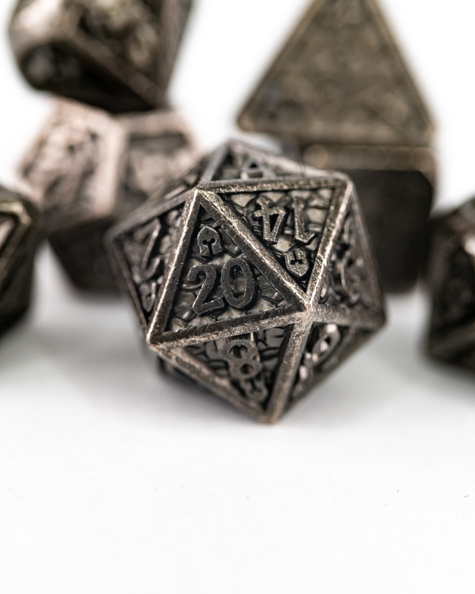 Basilisk Hide | 7 Piece Metal Dice Set - Emberglow Gaming