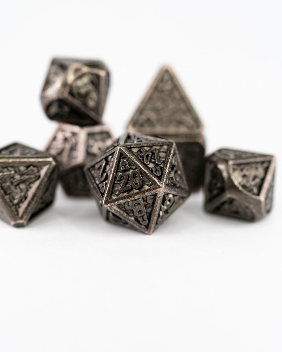 Basilisk Hide | 7 Piece Metal Dice Set - Emberglow Gaming