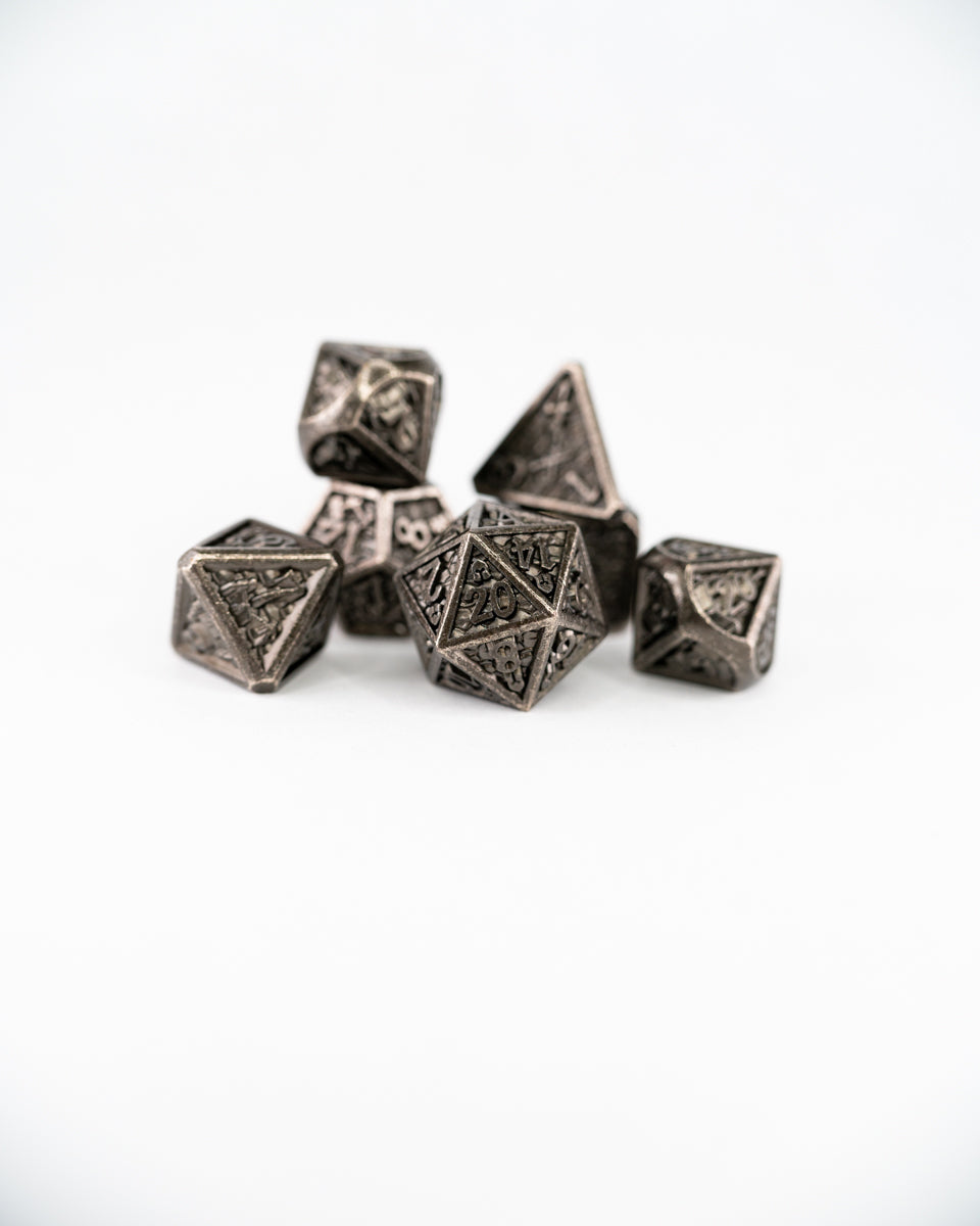 Basilisk Hide | 7 Piece Metal Dice Set - Emberglow Gaming