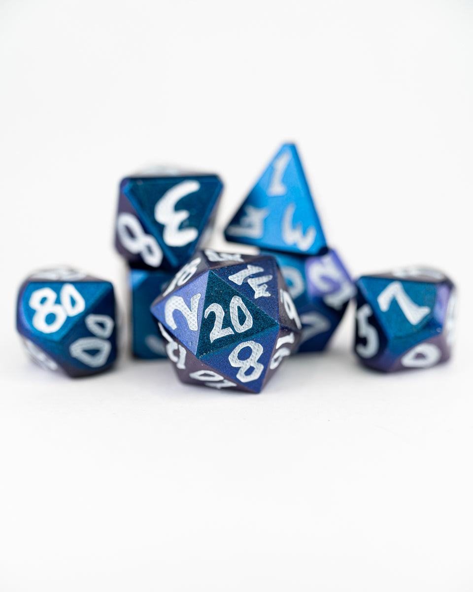 Eye of Bucephalus | Large Font | 7 Piece Metal Dice Set - Emberglow Gaming