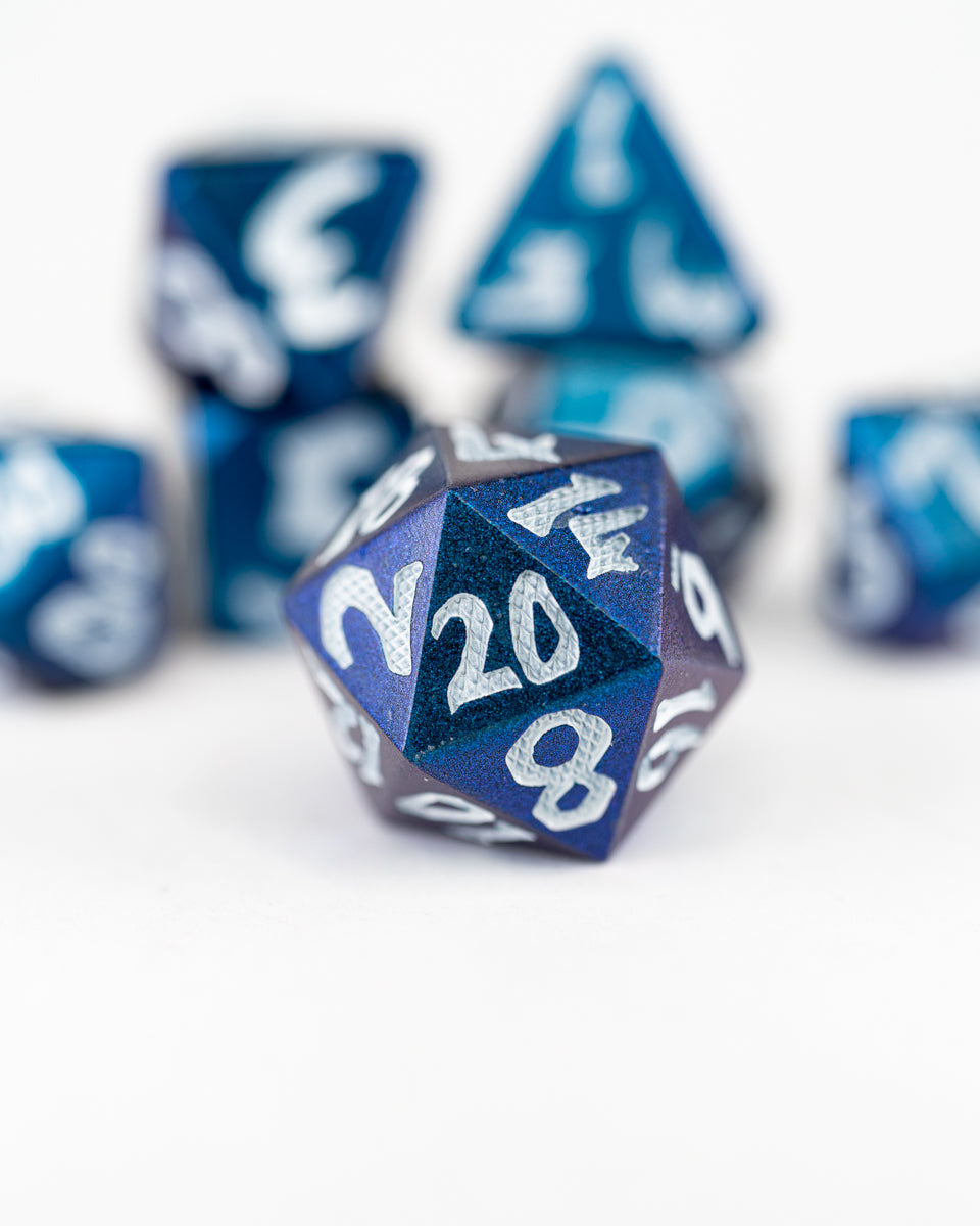 Eye of Bucephalus | Large Font | 7 Piece Metal Dice Set - Emberglow Gaming