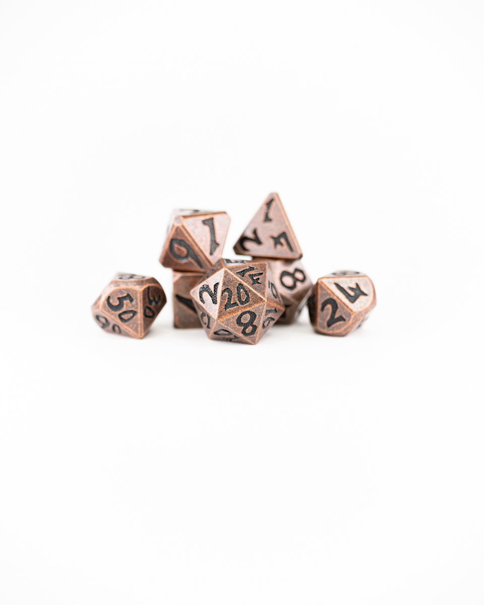 Hammer and Anvil | Large Font | 7 Piece Metal Dice Set - Emberglow Gaming