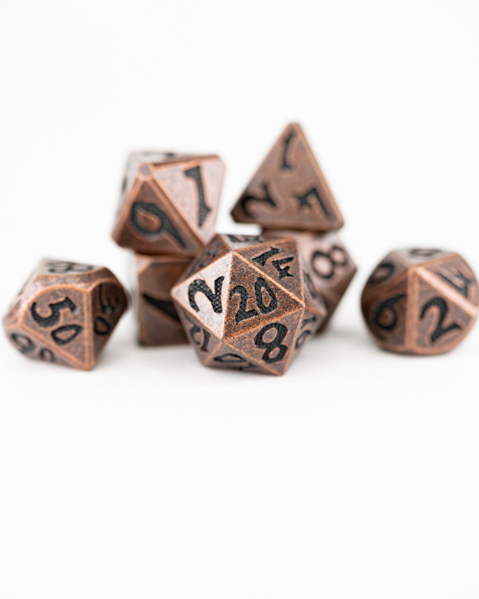 Hammer and Anvil | Large Font | 7 Piece Metal Dice Set - Emberglow Gaming