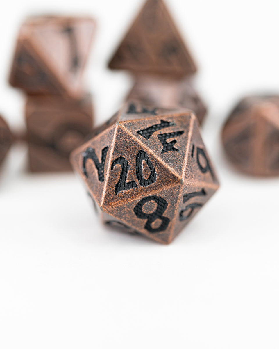 Hammer and Anvil | Large Font | 7 Piece Metal Dice Set - Emberglow Gaming