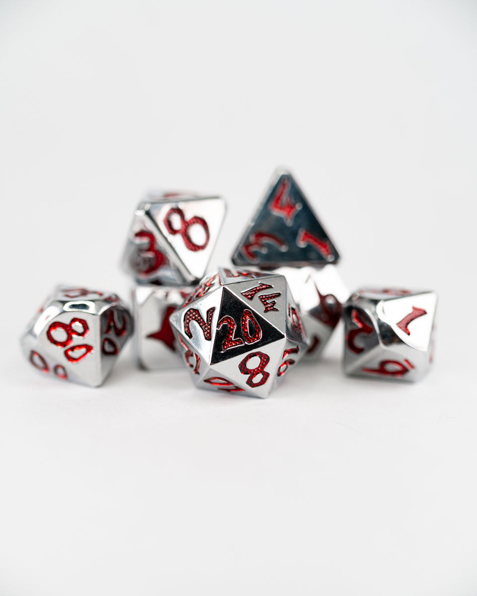 Cat O' Nine Tails | Large Font | 7 Piece Metal Dice Set - Emberglow Gaming