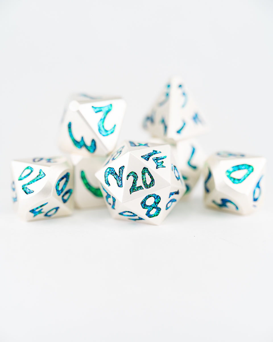 Selesnya | Large Font | 7 Piece Metal Dice Set - Emberglow Gaming