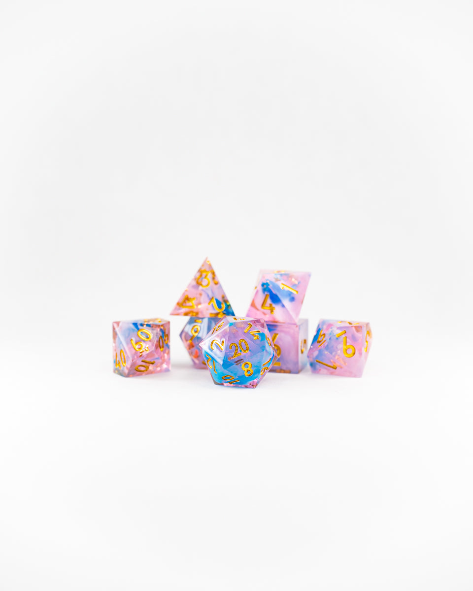 Lover's Laugh | 7 Piece Sharp Edge Resin Dice Set - Emberglow Gaming