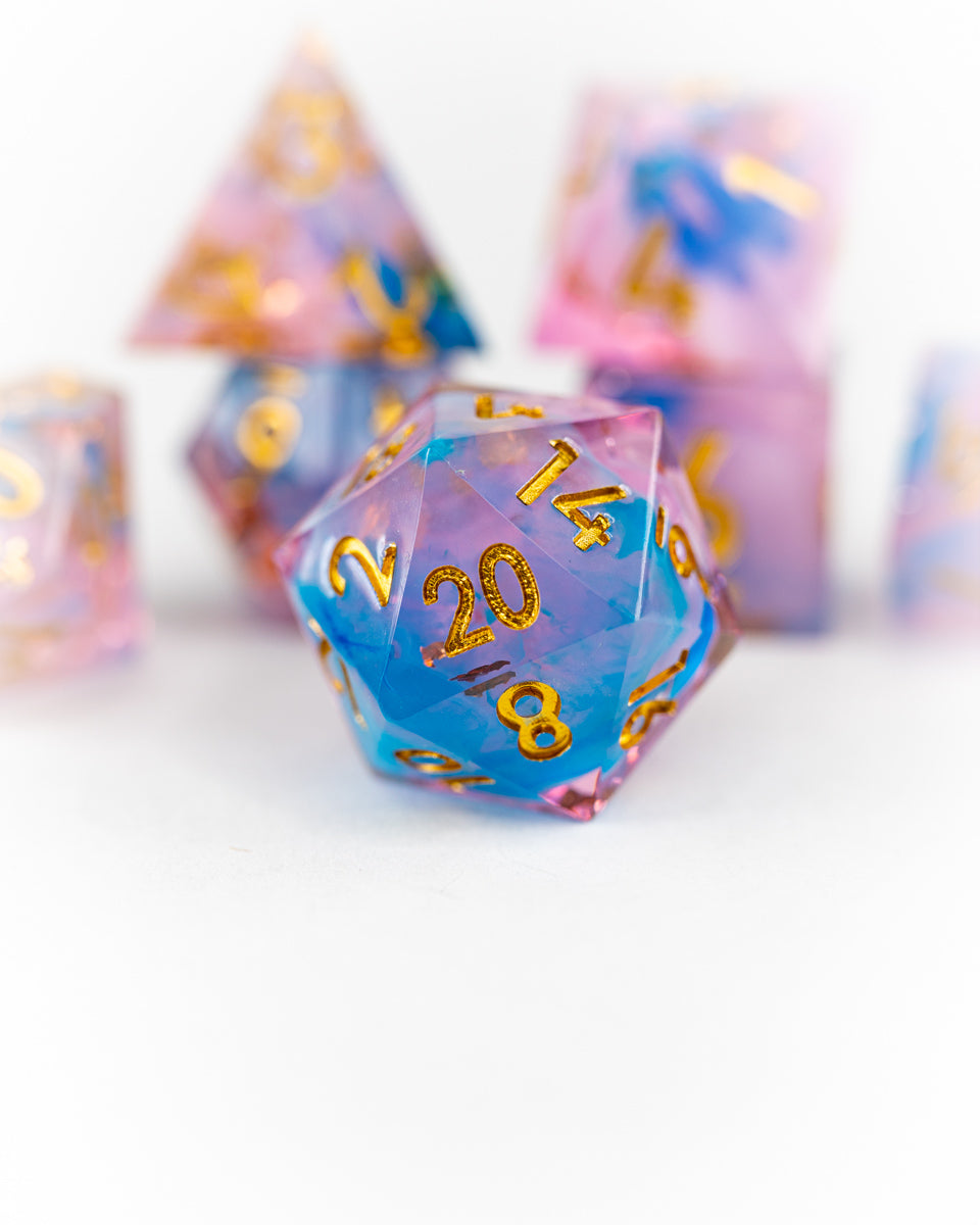 Lover's Laugh | 7 Piece Sharp Edge Resin Dice Set - Emberglow Gaming
