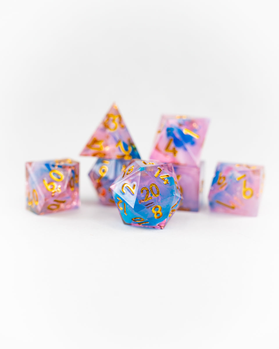 Lover's Laugh | 7 Piece Sharp Edge Resin Dice Set - Emberglow Gaming
