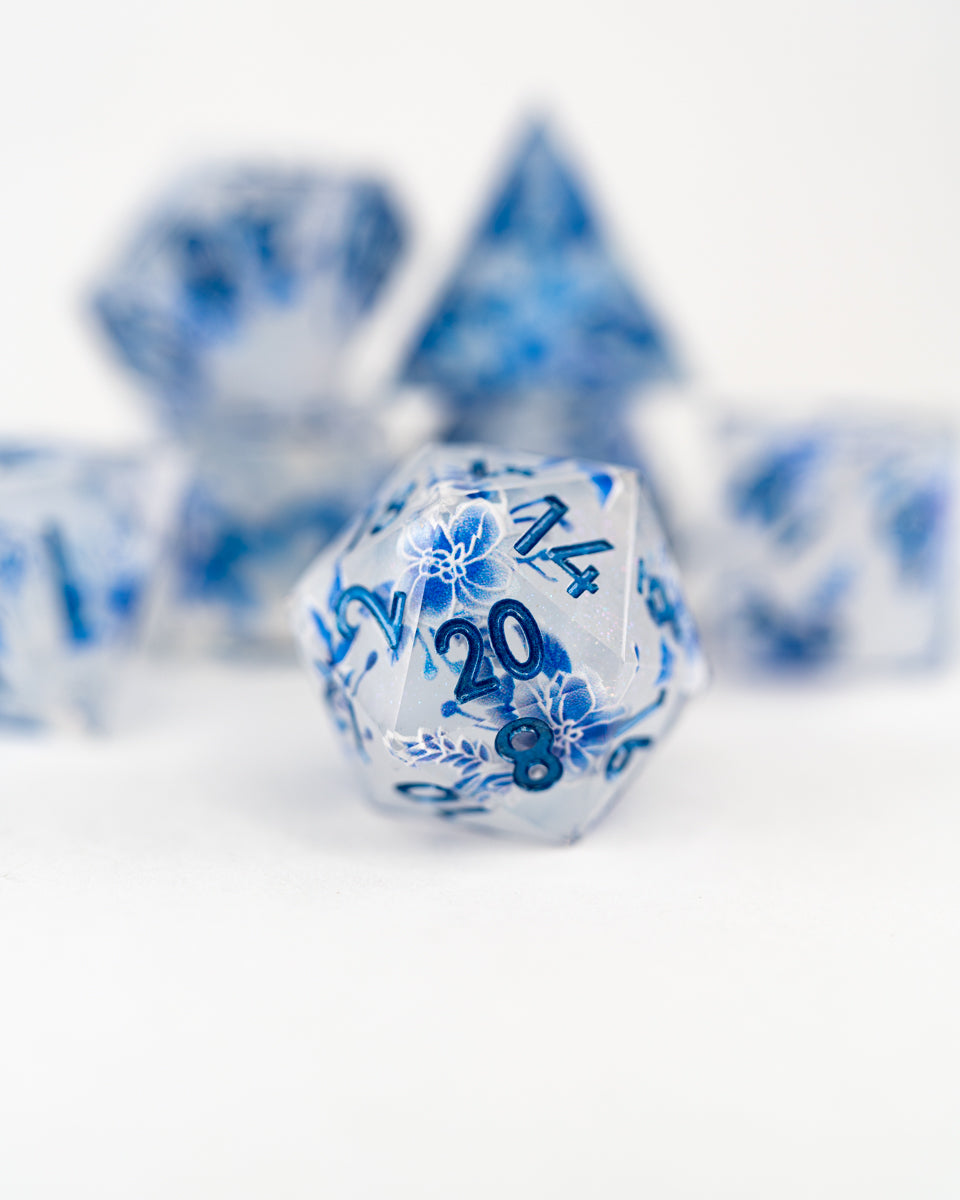 High Tea | Double Cast | 7 Piece Sharp Edge Resin Dice Set - Emberglow Gaming