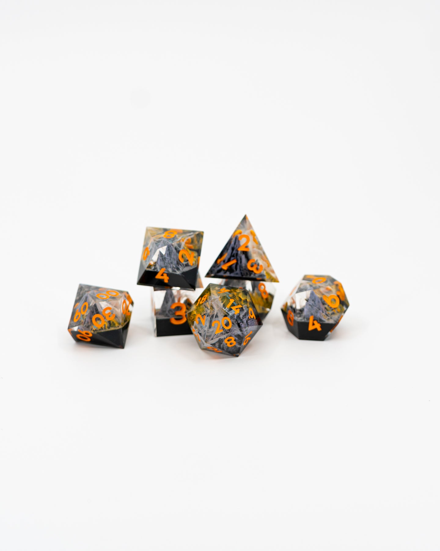 Yellow Mountains | Double Cast | 7 Piece Sharp Edge Dice Set
