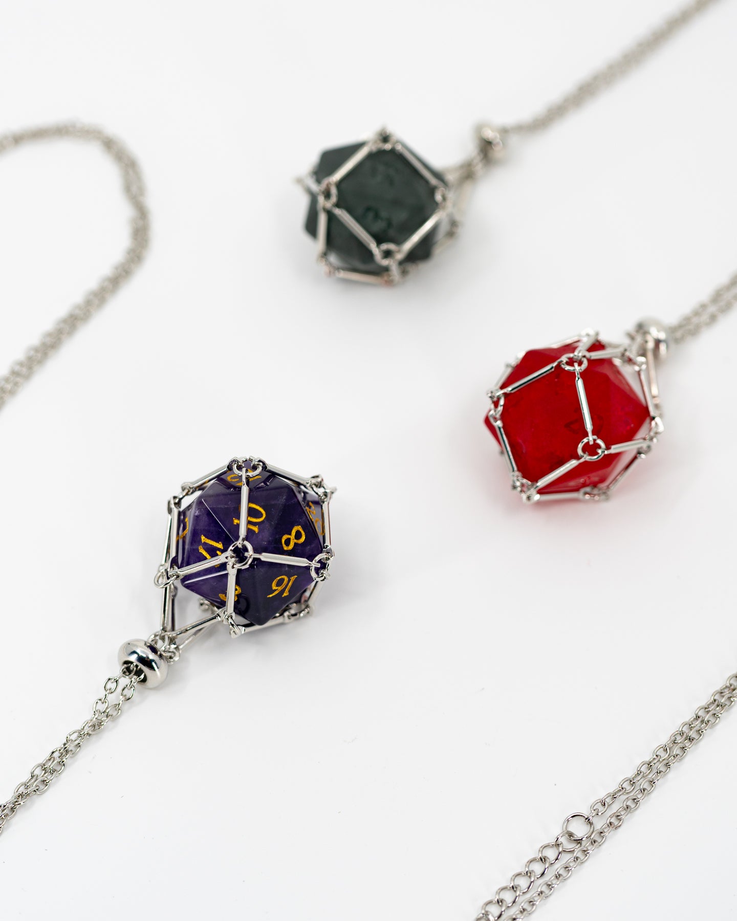 D20 Netted Pendant with Glass D20