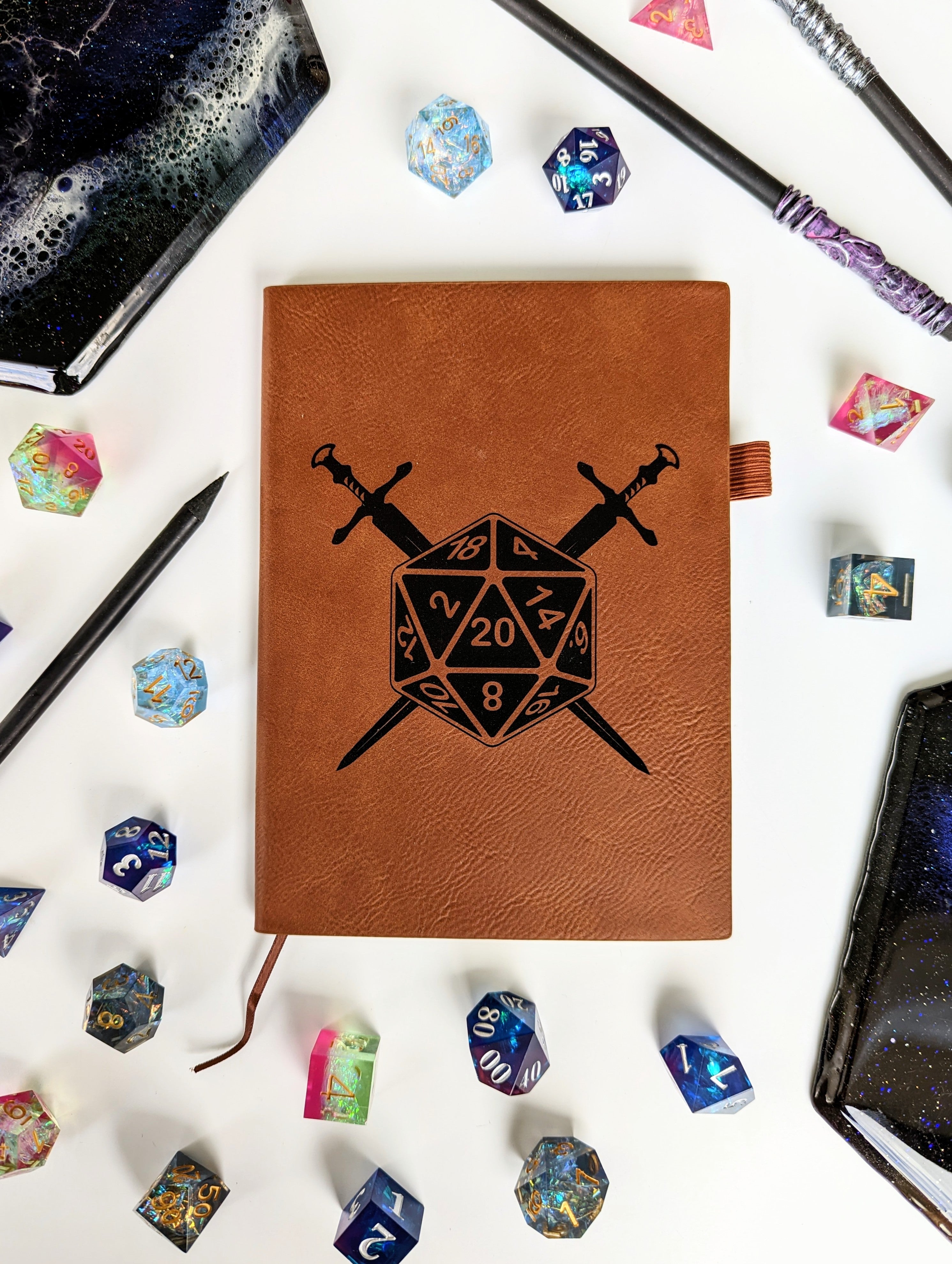 D20 Swords | Vegan Leather Mini Dot Journal - Emberglow Gaming