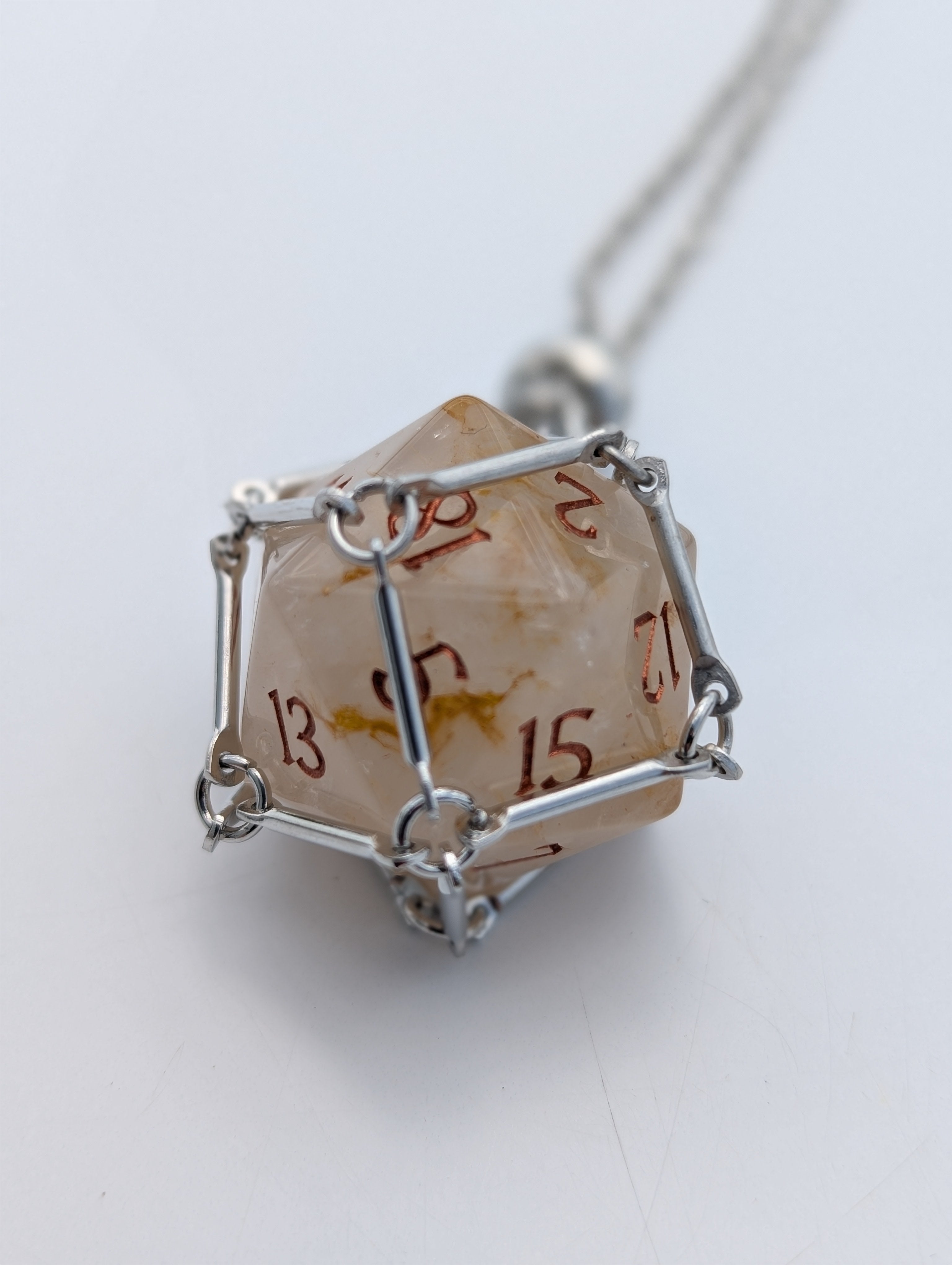 D20 Netted Pendant with Glass D20