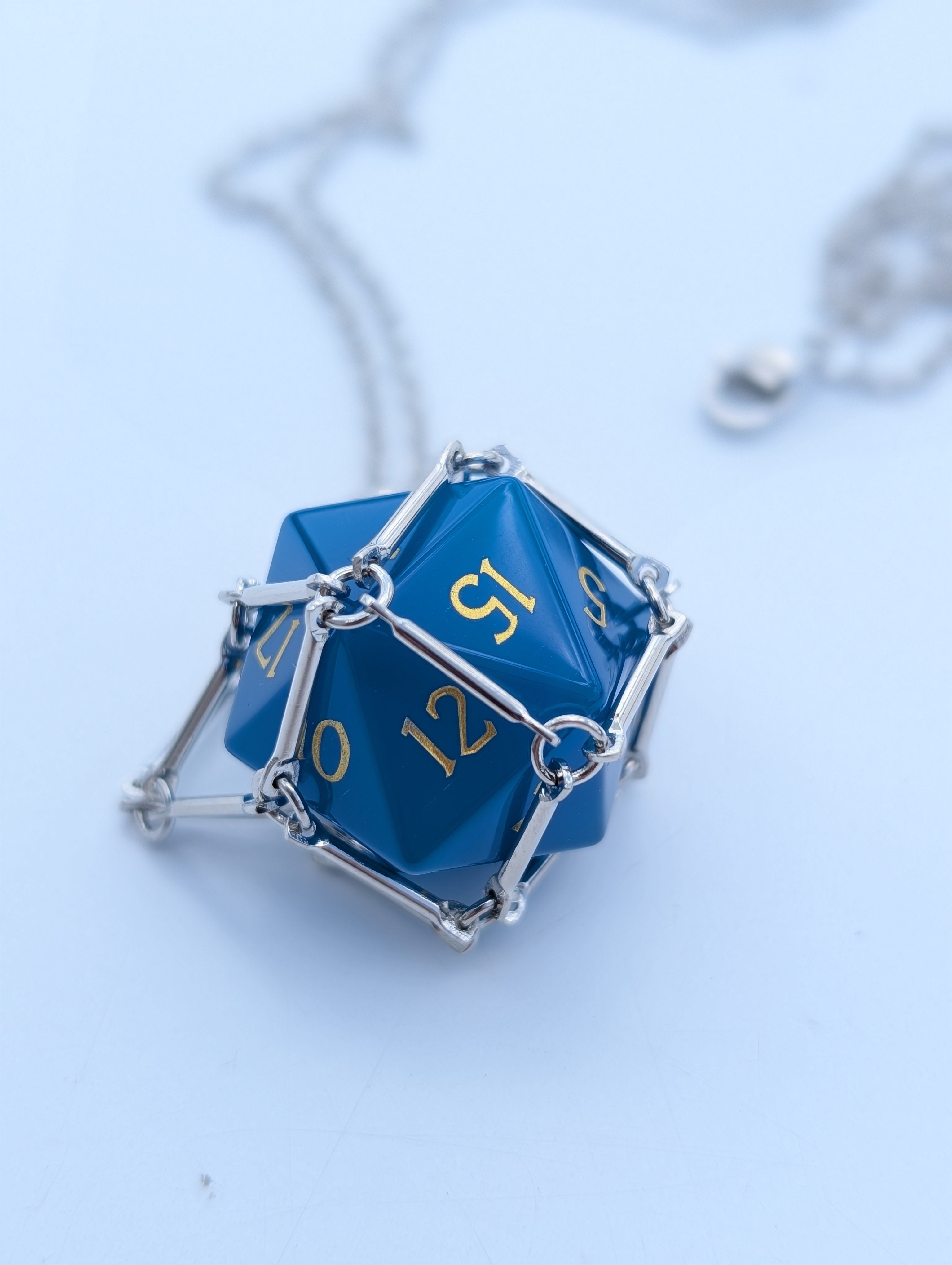 D20 Netted Pendant with Glass D20