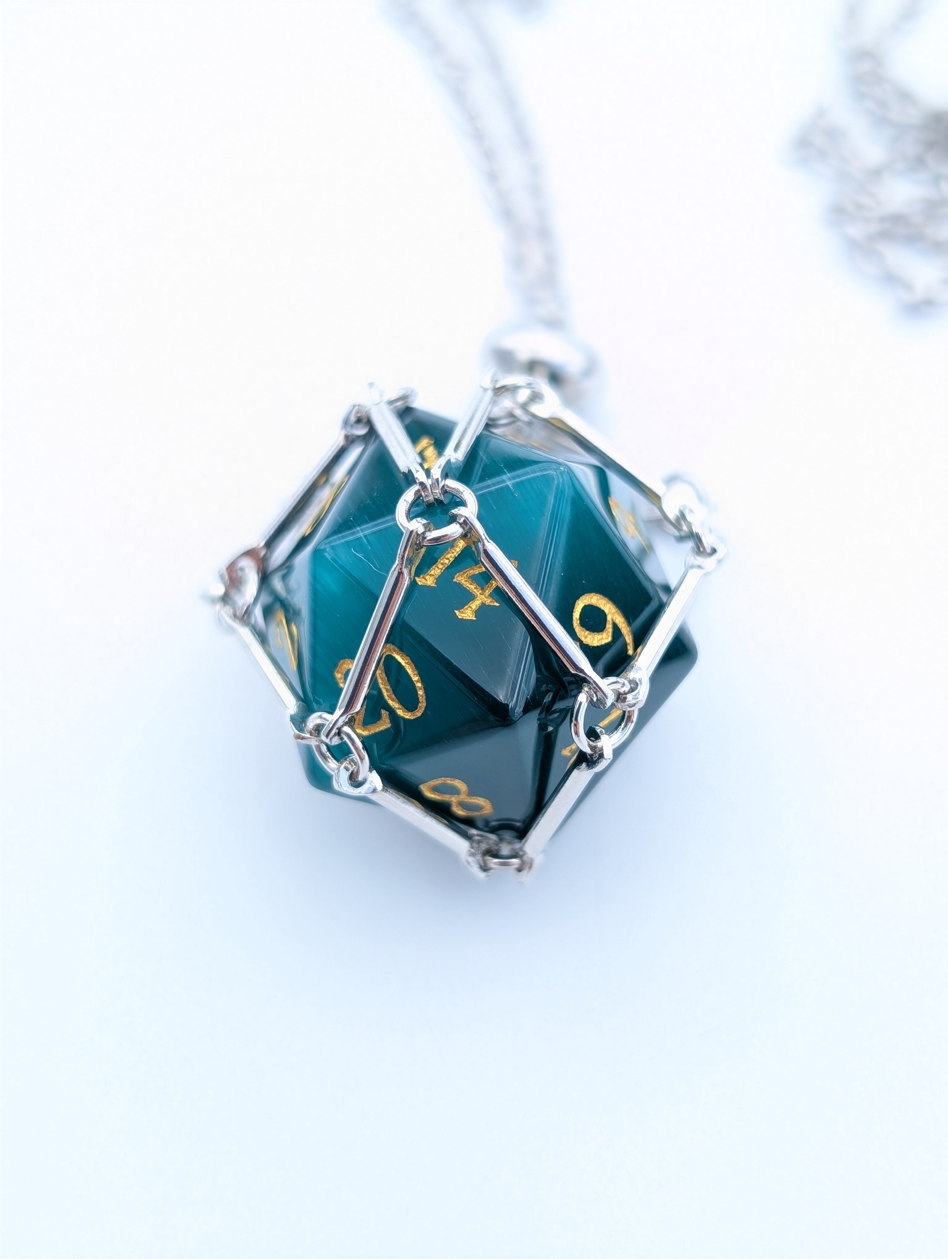 D20 Netted Pendant with Glass D20