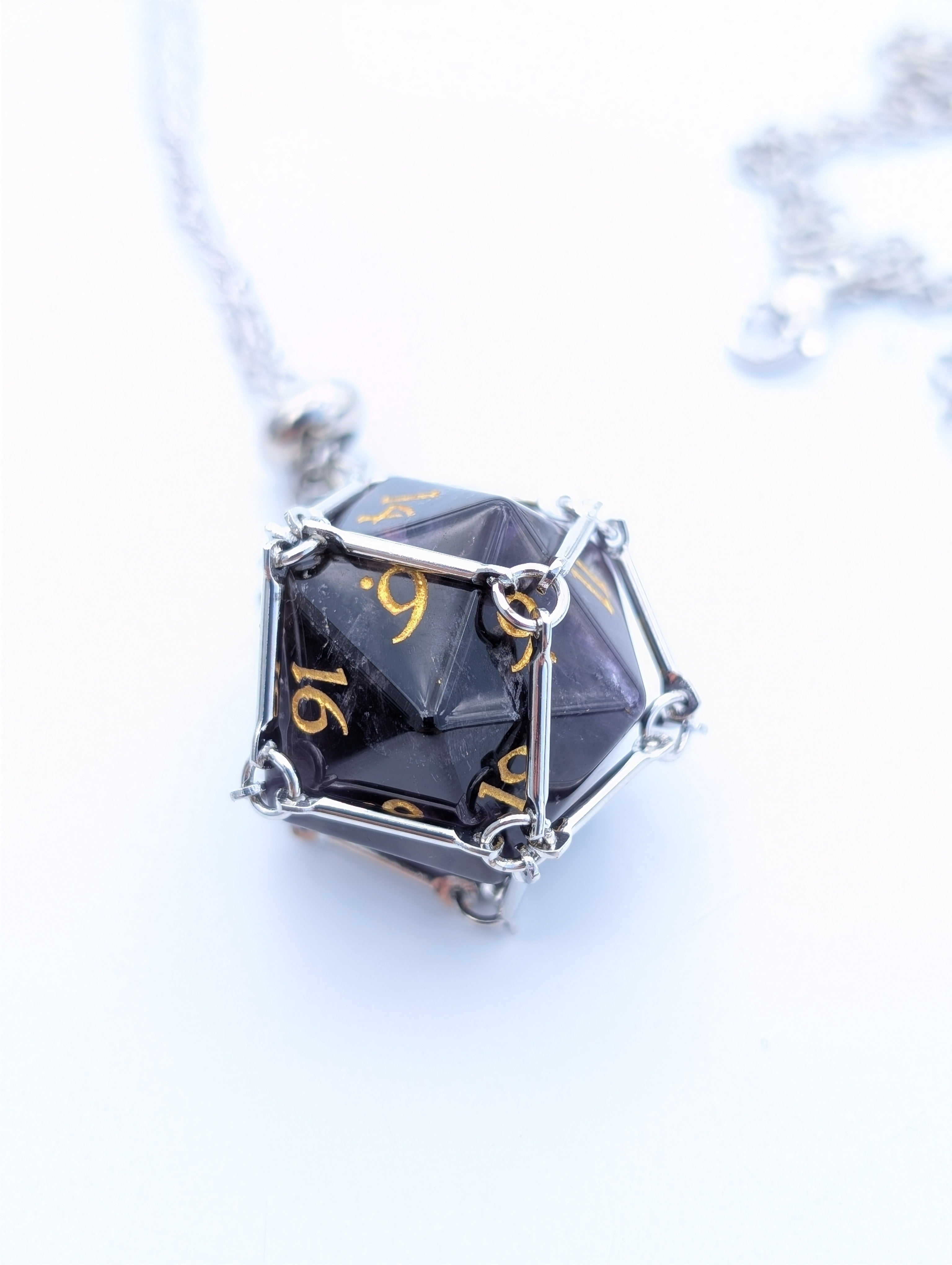 D20 Netted Pendant with Glass D20