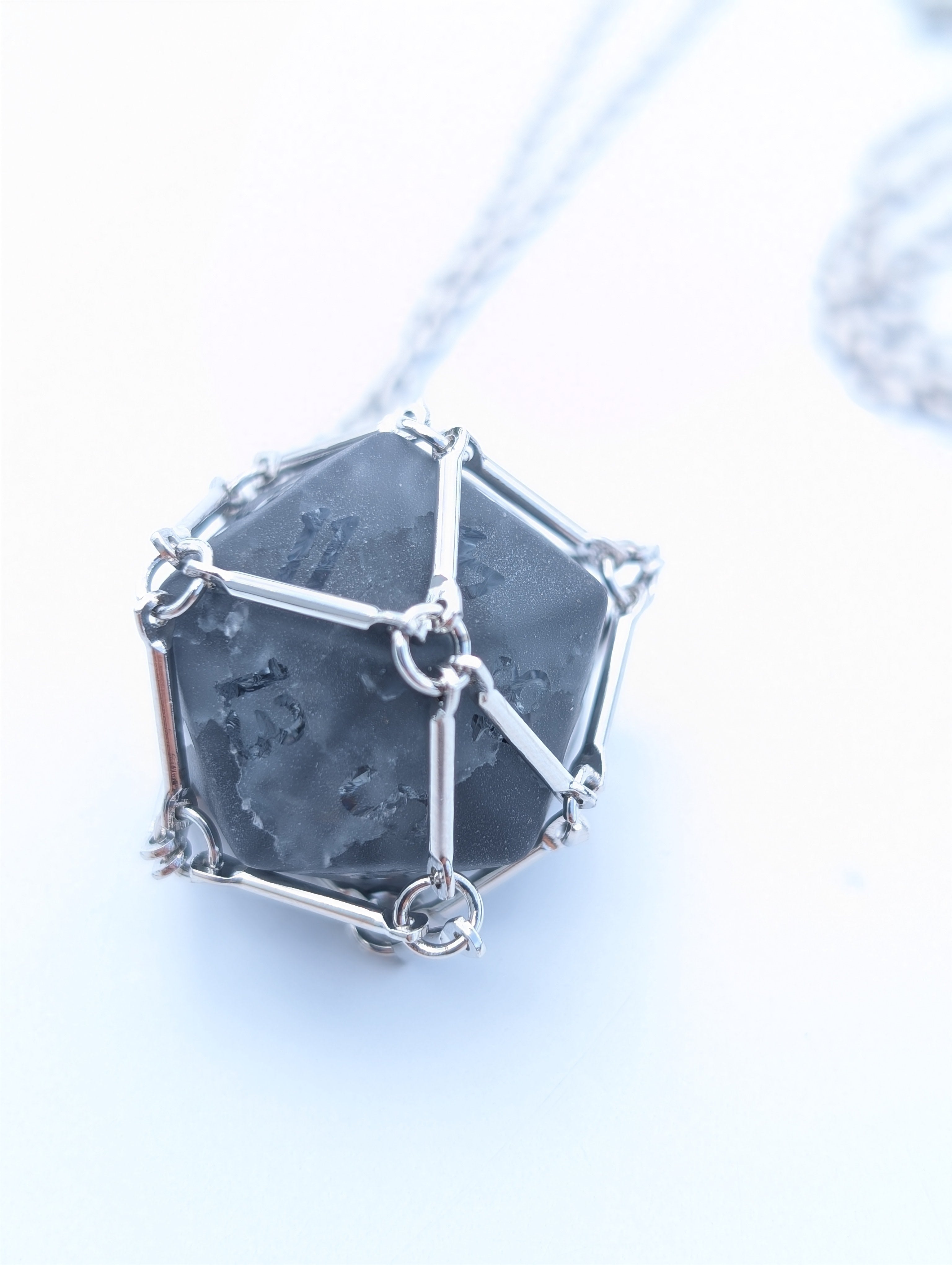 D20 Netted Pendant with Glass D20