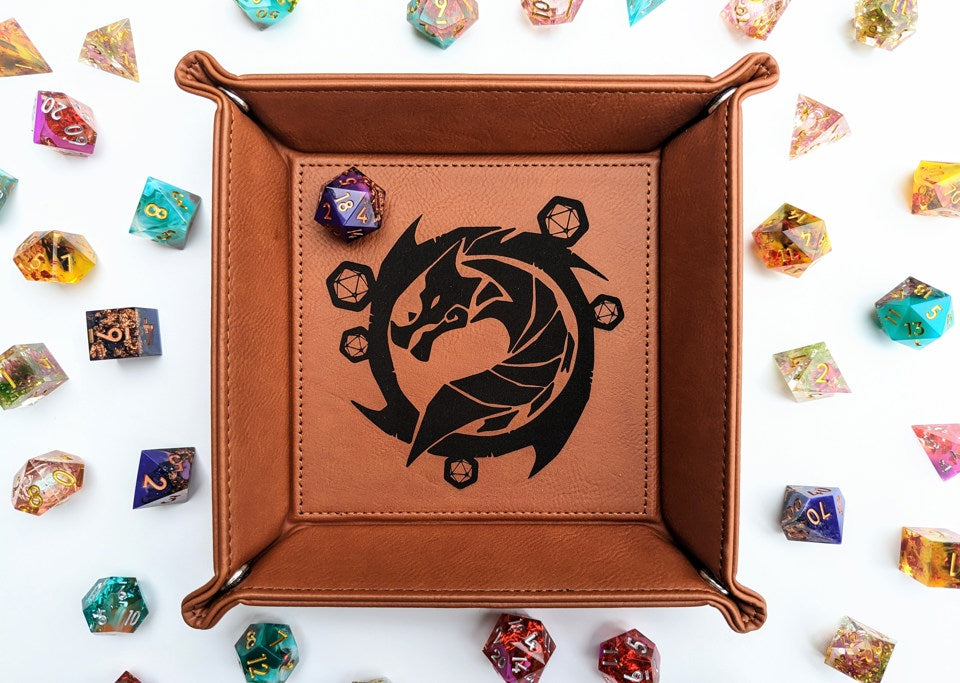 The Waiting Wyvern | Vegan Leather Dice Rolling Tray - Emberglow Gaming
