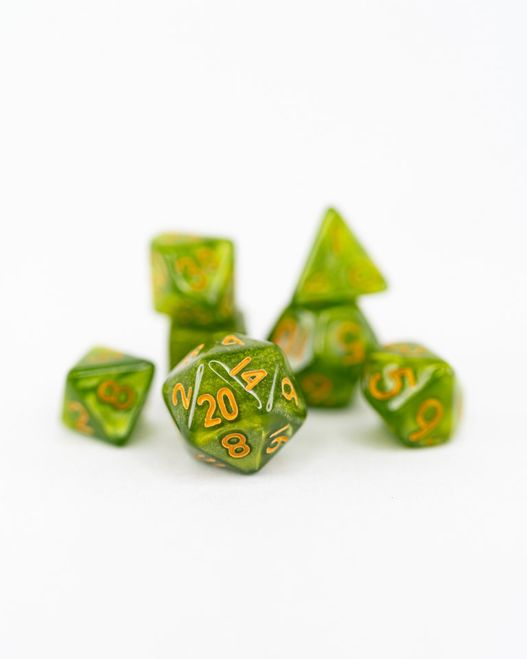 Leprachaun | 7 Piece Mini Acrylic Polyhedral Dice Set - Emberglow Gaming