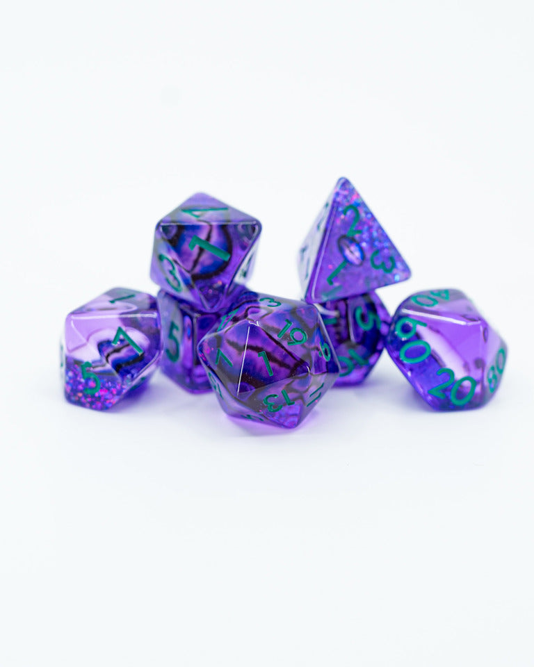 Purple Eye | 7 Piece Acrylic Inclusion Dice Set