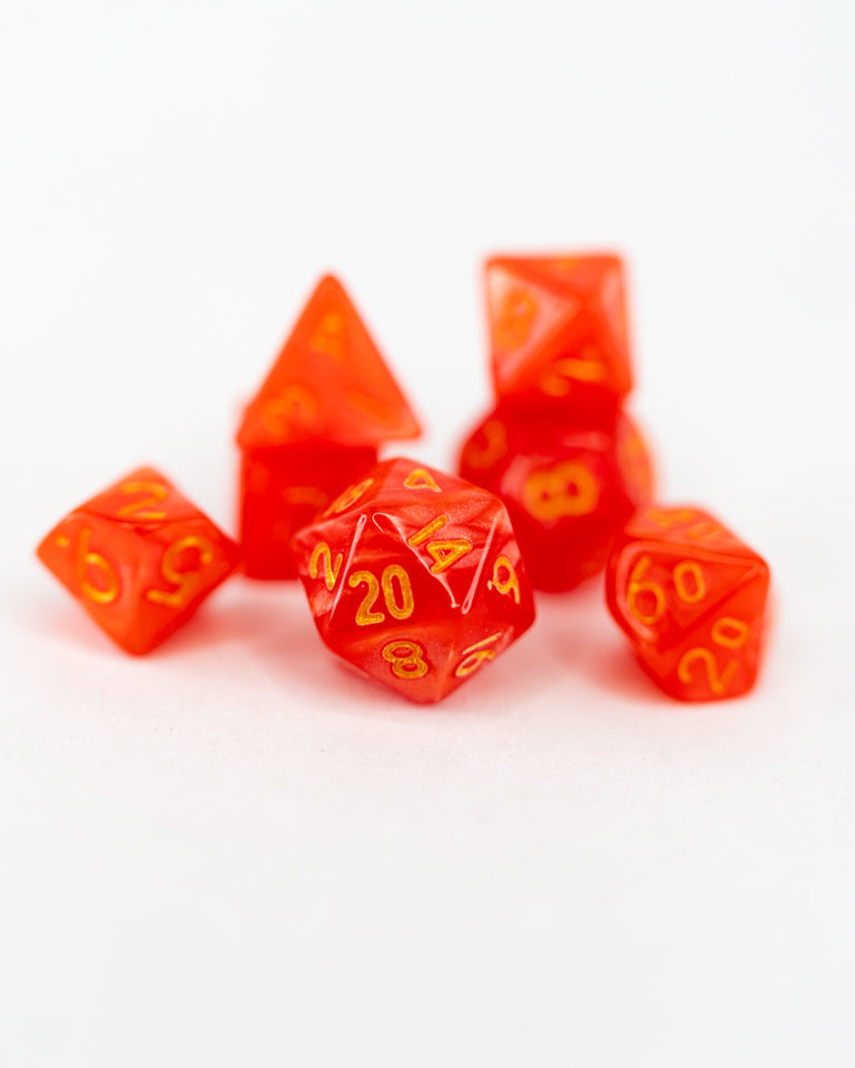 Satsuma | 7 Piece Mini Acrylic Polyhedral Dice Set - Emberglow Gaming