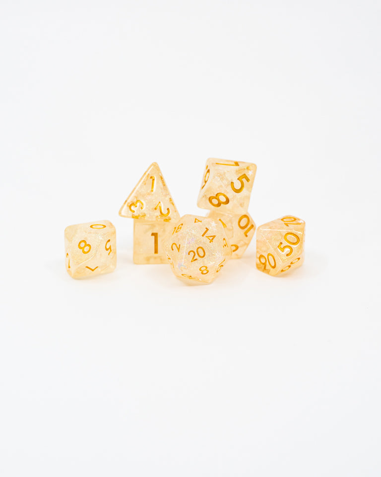 Golden One | 7 Piece Acrylic Dice Set - Emberglow Gaming