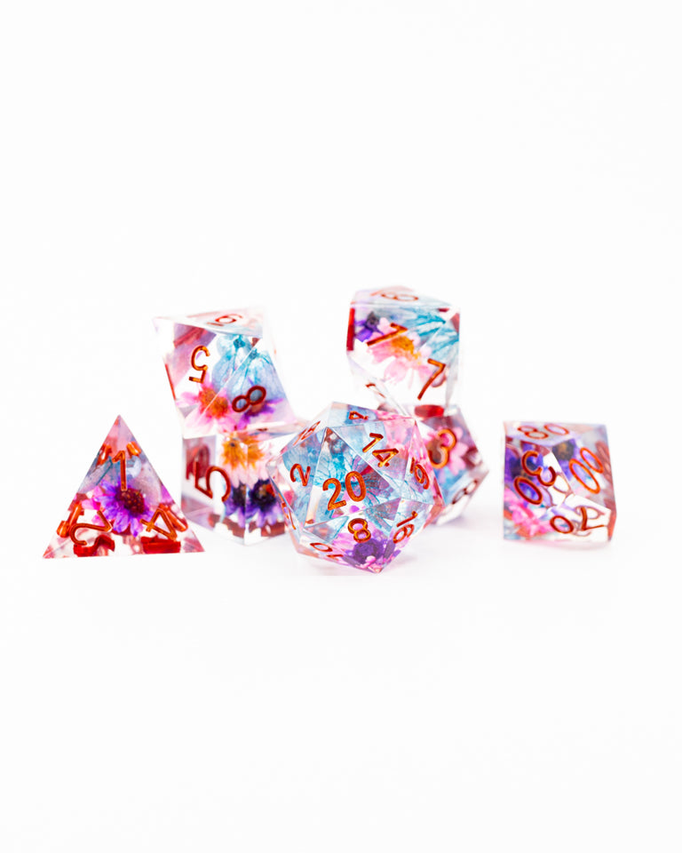 Konohana Spring | 7 Piece Sharp Edge Resin Dice Set - Emberglow Gaming