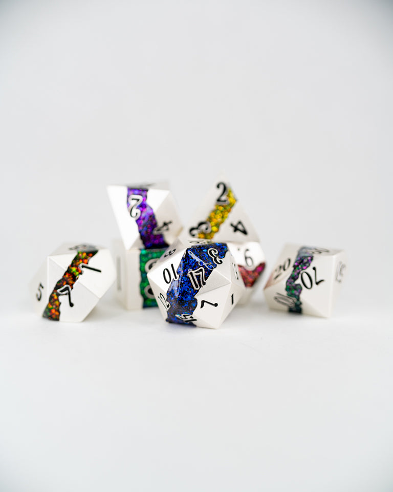 Multifarious | 7 Piece Metal Dice Set - Emberglow Gaming