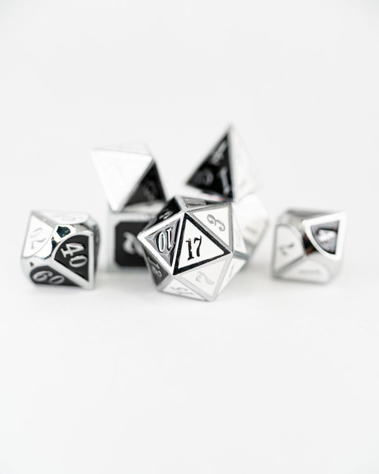 Ghost in the Machine | 7 Piece Metal Dice Set - Emberglow Gaming