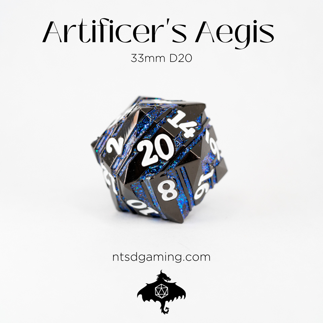 Artificer's Aegis | 33MM Metal D20 - Emberglow Gaming