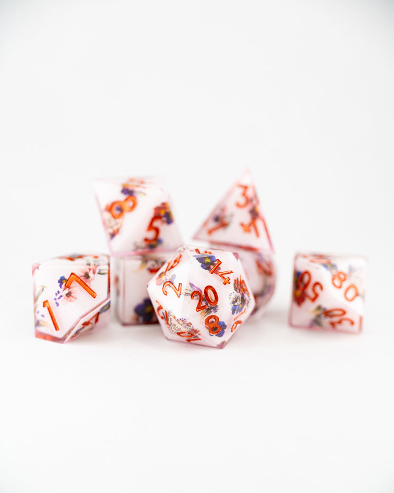 Dollhouse | Double Cast | 7 Piece Sharp Edge Resin Dice Set - Emberglow Gaming