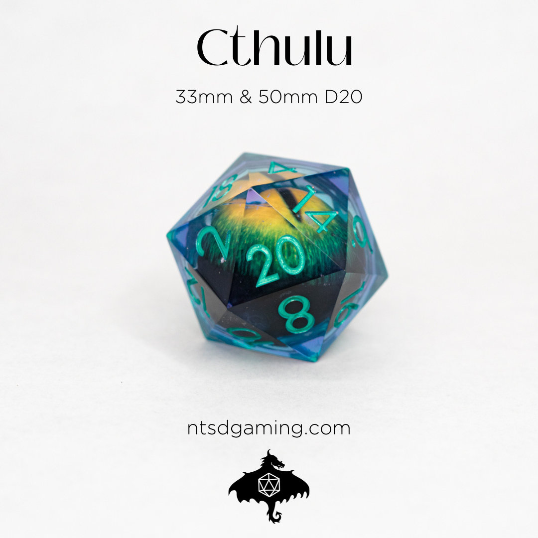 Cthulu | Floating Eye Inclusion | 33MM Sharp Edge D20 - Emberglow Gaming