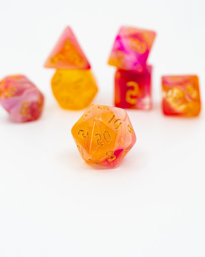 Charm Person | 7 Piece Acrylic Dice Set - Emberglow Gaming