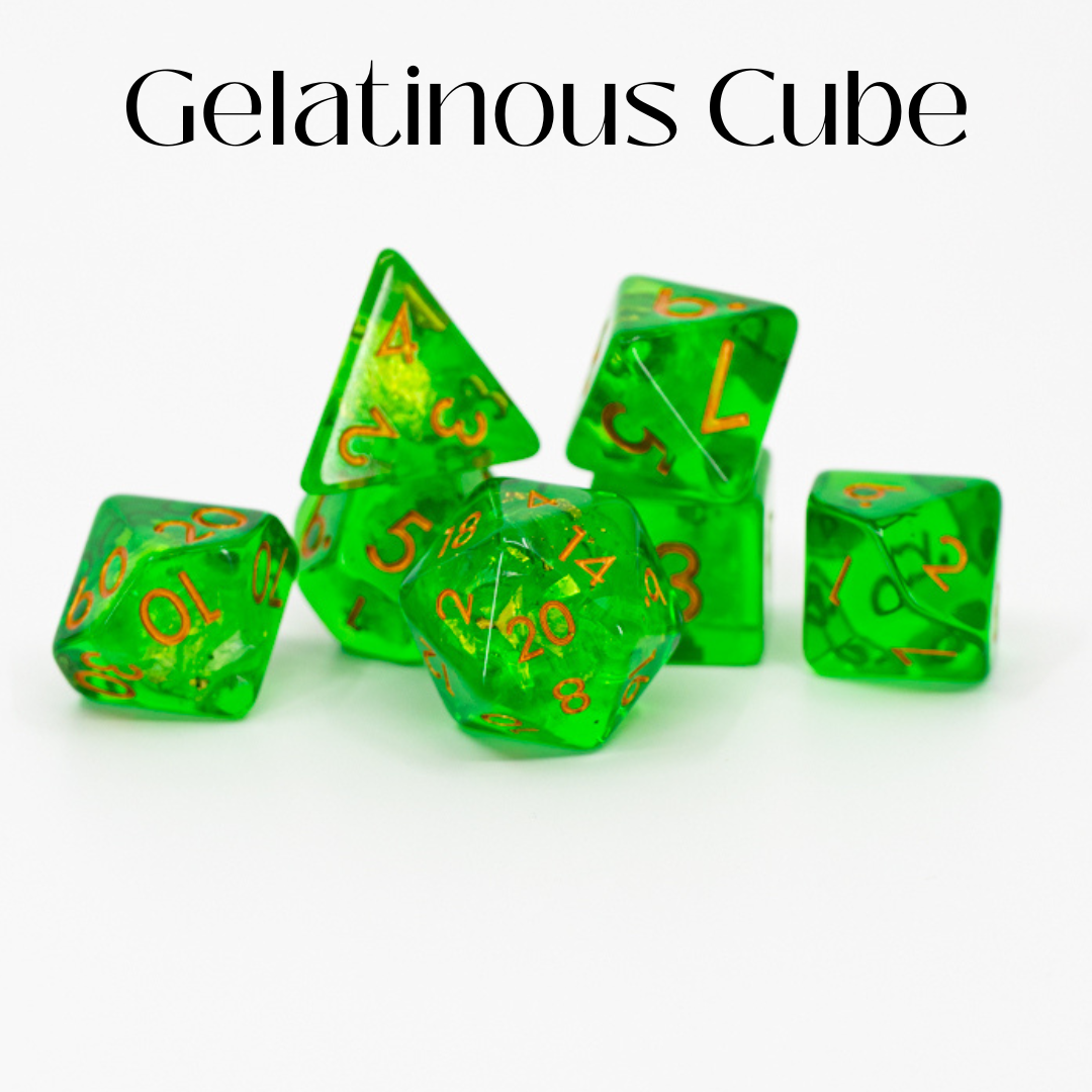 Gelatinous Cube | 7 Piece Acrylic Dice Set - Emberglow Gaming