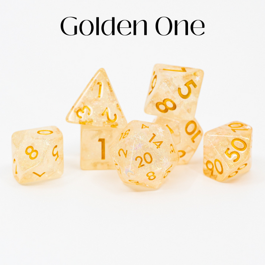 Golden One | 7 Piece Acrylic Dice Set - Emberglow Gaming