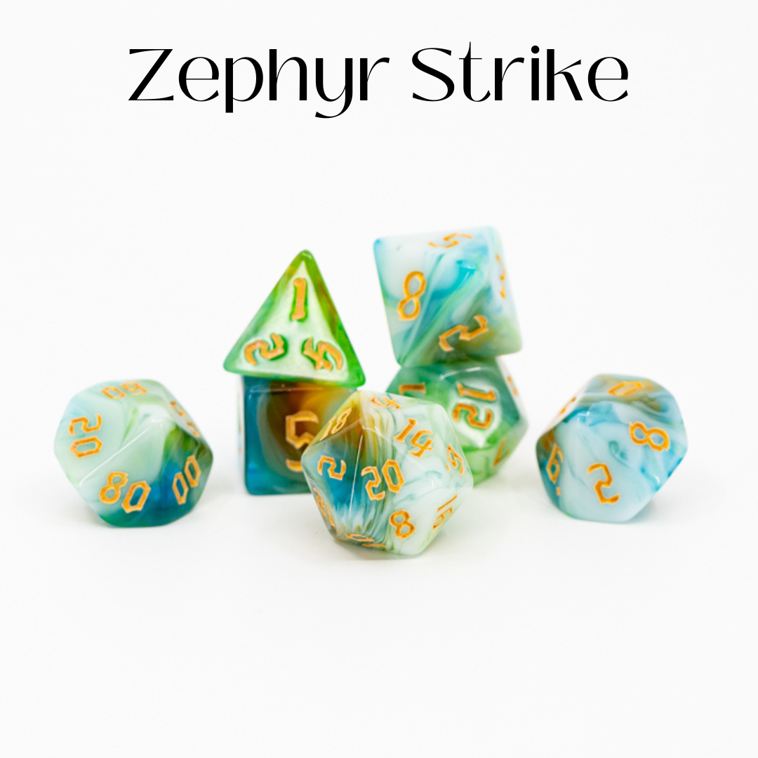 Zephyr Strike | 7 Piece Acrylic Dice Set - Emberglow Gaming