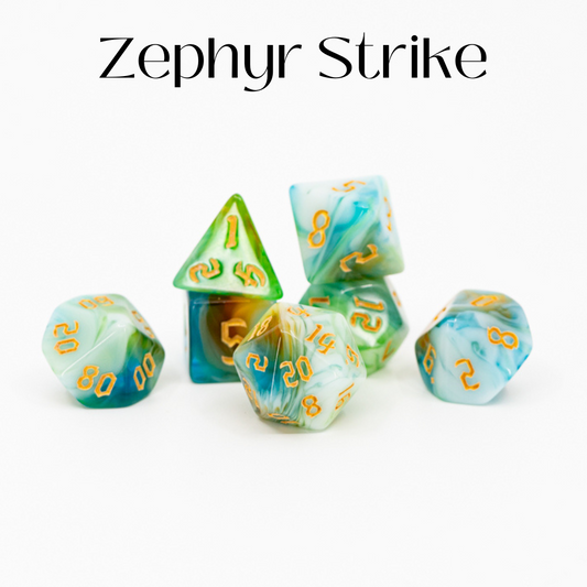 Zephyr Strike | 7 Piece Acrylic Dice Set - Emberglow Gaming