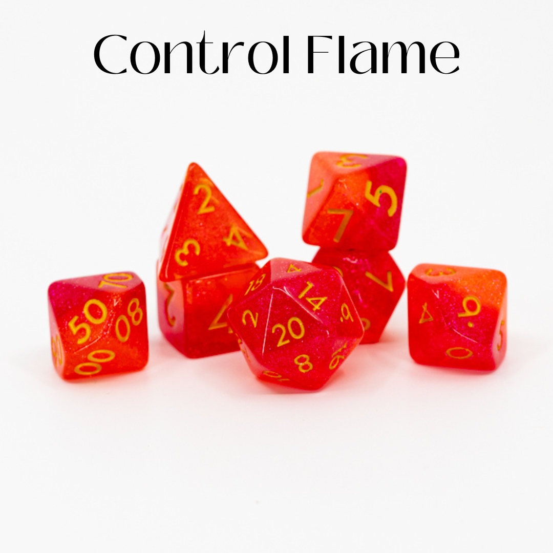 Control Flame | 7 Piece Acrylic Dice Set - Emberglow Gaming