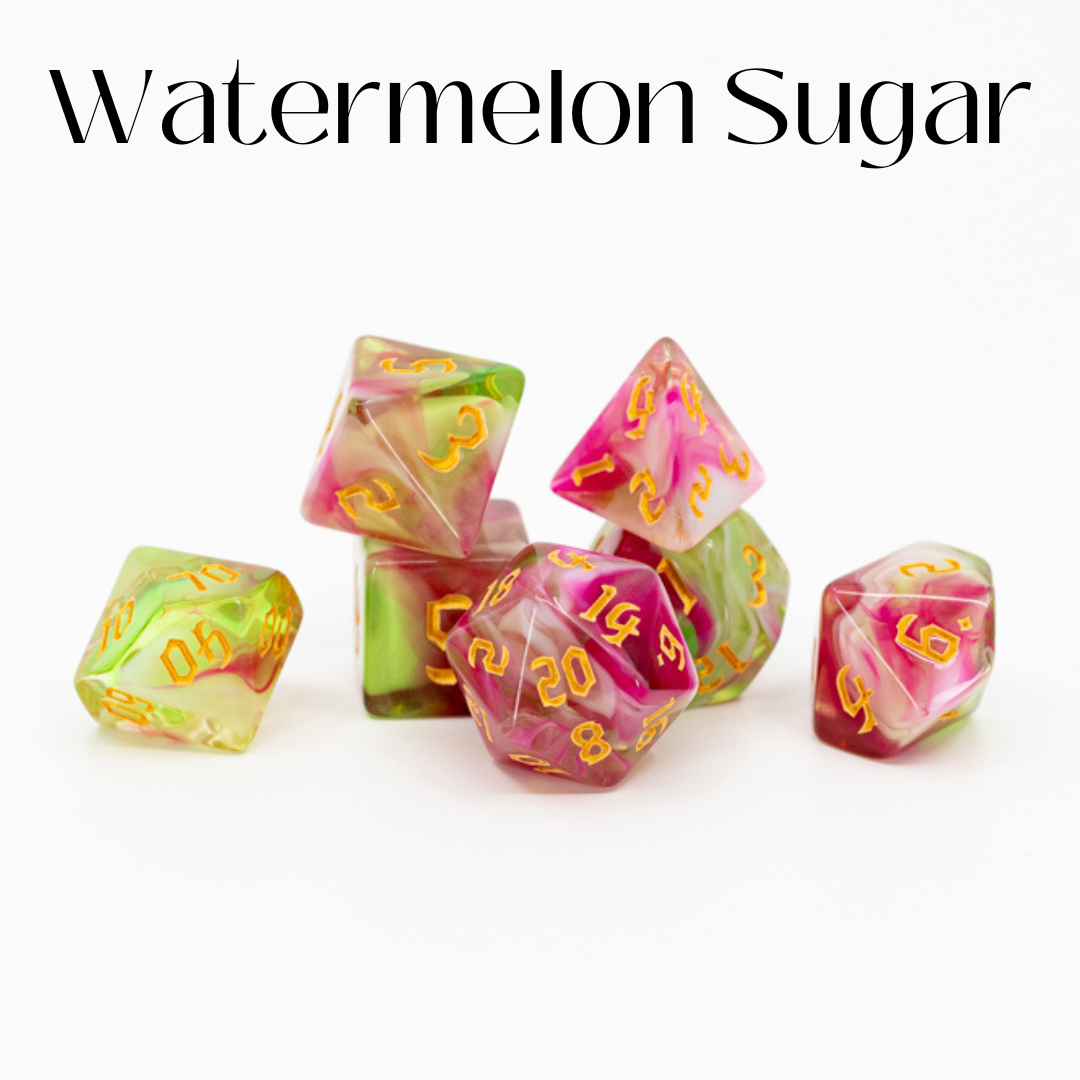 Watermelon Sugar | 7 Piece Acrylic Dice Set - Emberglow Gaming