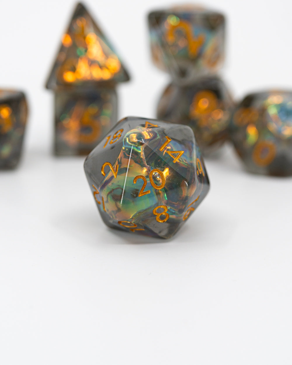 Dancing Lights | 7 Piece Acrylic Dice Set - Emberglow Gaming