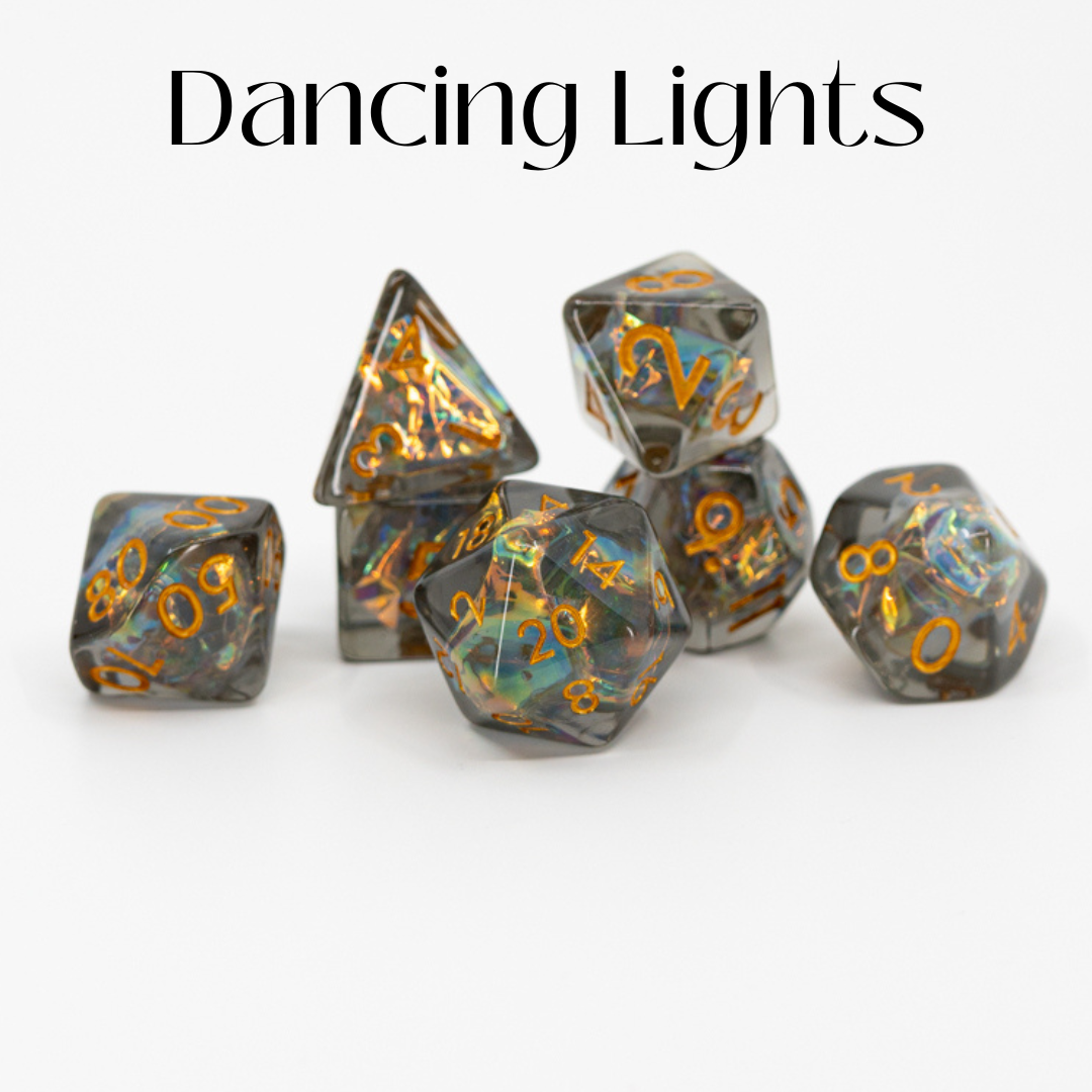 Dancing Lights | 7 Piece Acrylic Dice Set - Emberglow Gaming