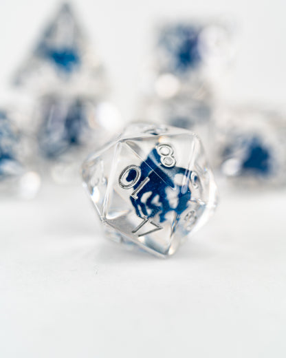 Thestral | Winged Horse | 7 Piece Acrylic Inclusion Dice Set - Emberglow Gaming