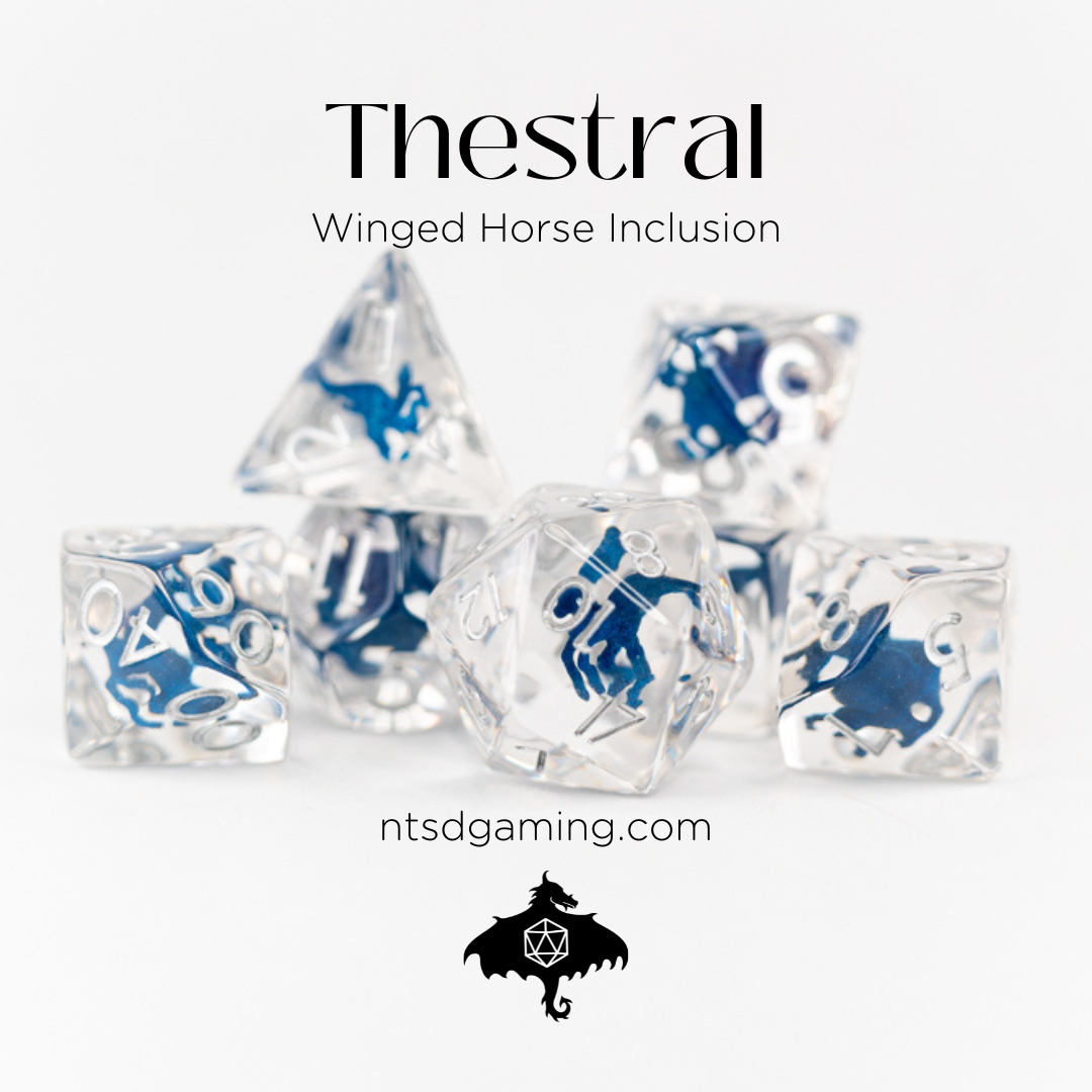 Thestral | Winged Horse | 7 Piece Acrylic Inclusion Dice Set - Emberglow Gaming